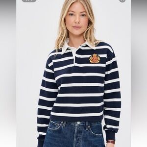 Sporty & Rich NY Crest Rugby Polo in Navy